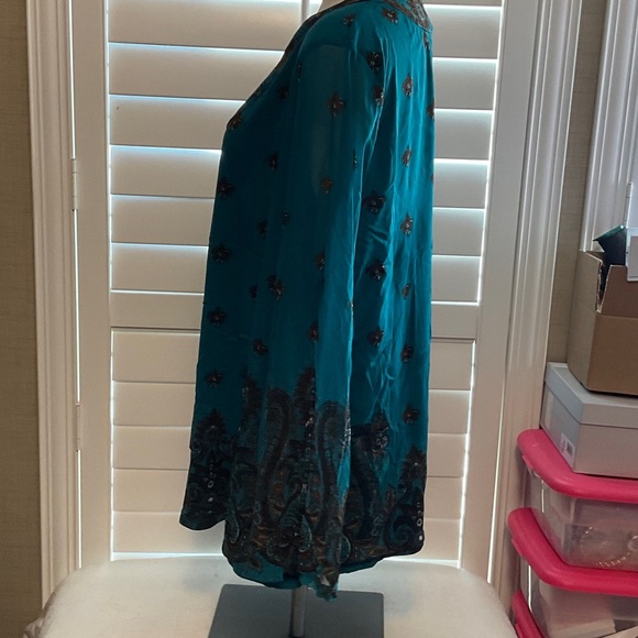 INC International Concepts Teal and Brown Paisley Tunic - Picture 7 of 9